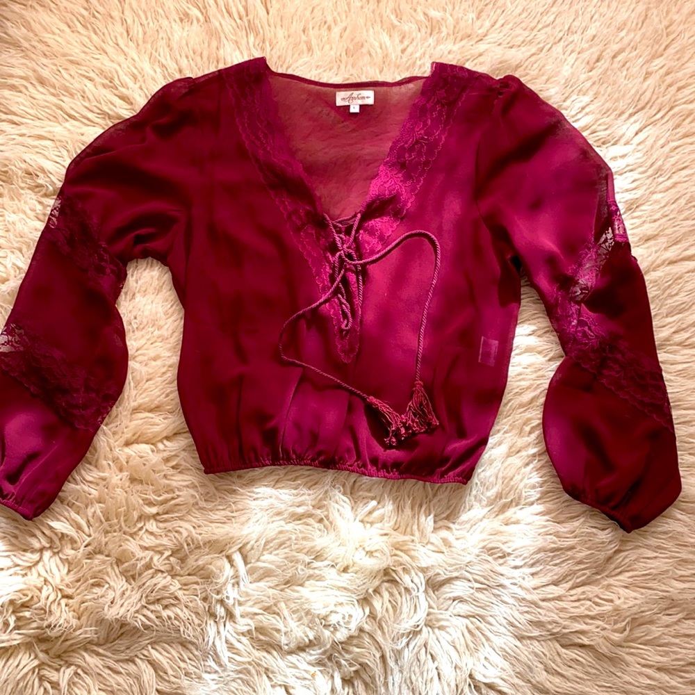 Arnhem Australia burgundy sheer blouse L